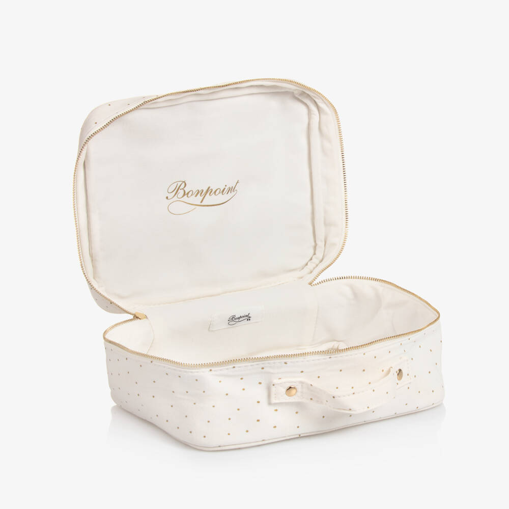 Bonpoint-Girls Ivory & Gold Polka Dot Medium Wash Bag | Childrensalon