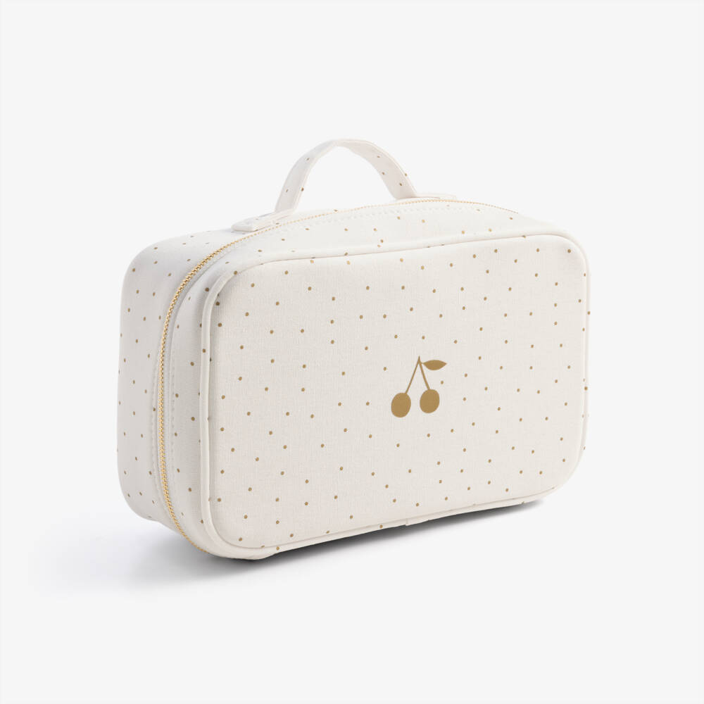 Bonpoint-Girls Ivory & Gold Polka Dot Medium Wash Bag | Childrensalon