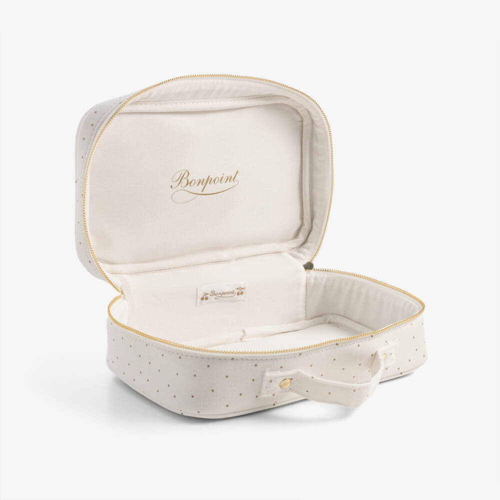 Bonpoint-Girls Ivory & Gold Polka Dot Medium Wash Bag | Childrensalon
