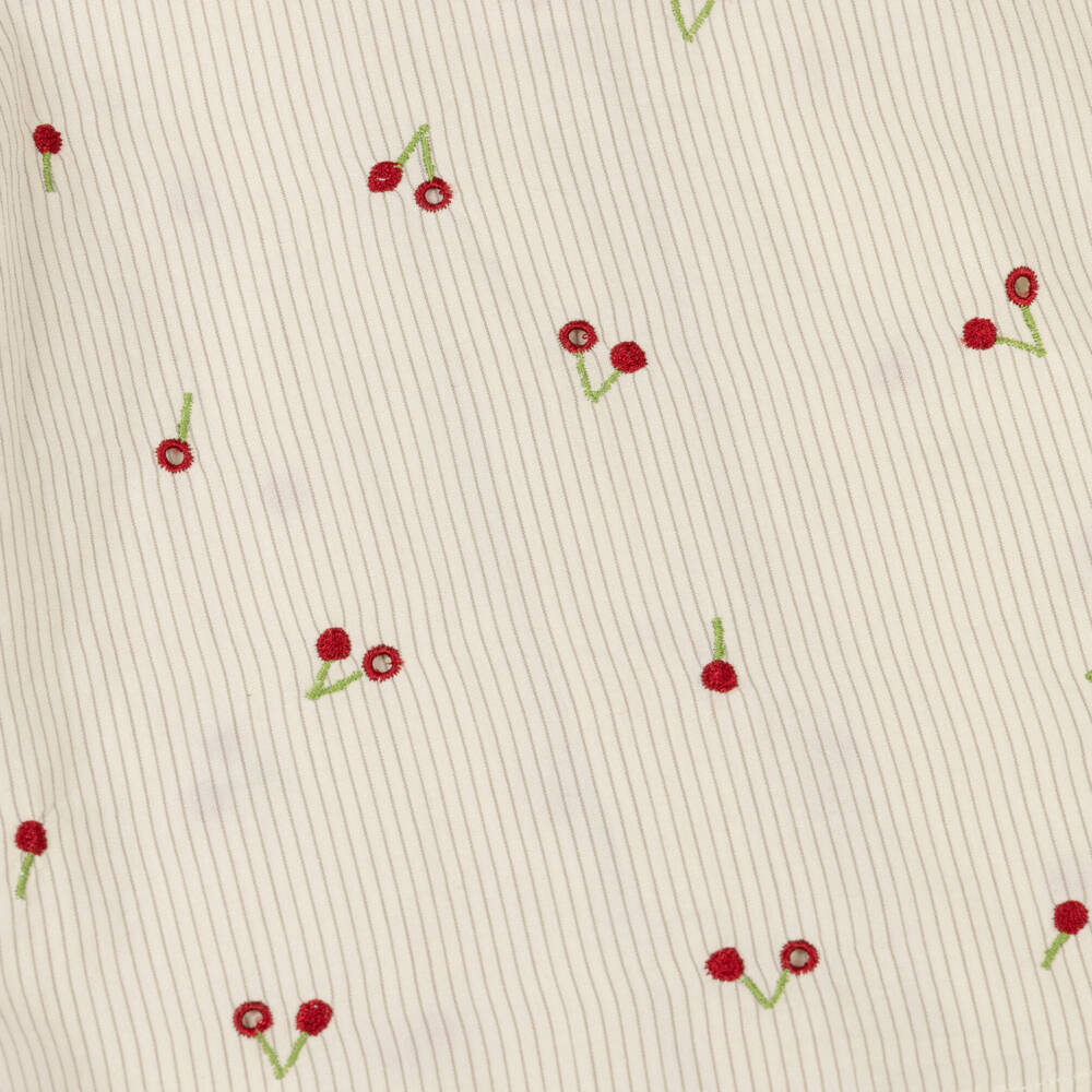 Bonpoint-Girls Ivory & Green Striped Blouse with Cherry Embroidery | Childrensalon