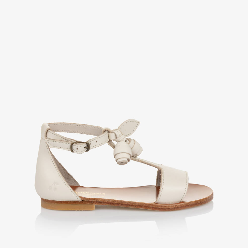 Bonpoint-Girls Ivory Leather Sandals with Rose Details | Childrensalon