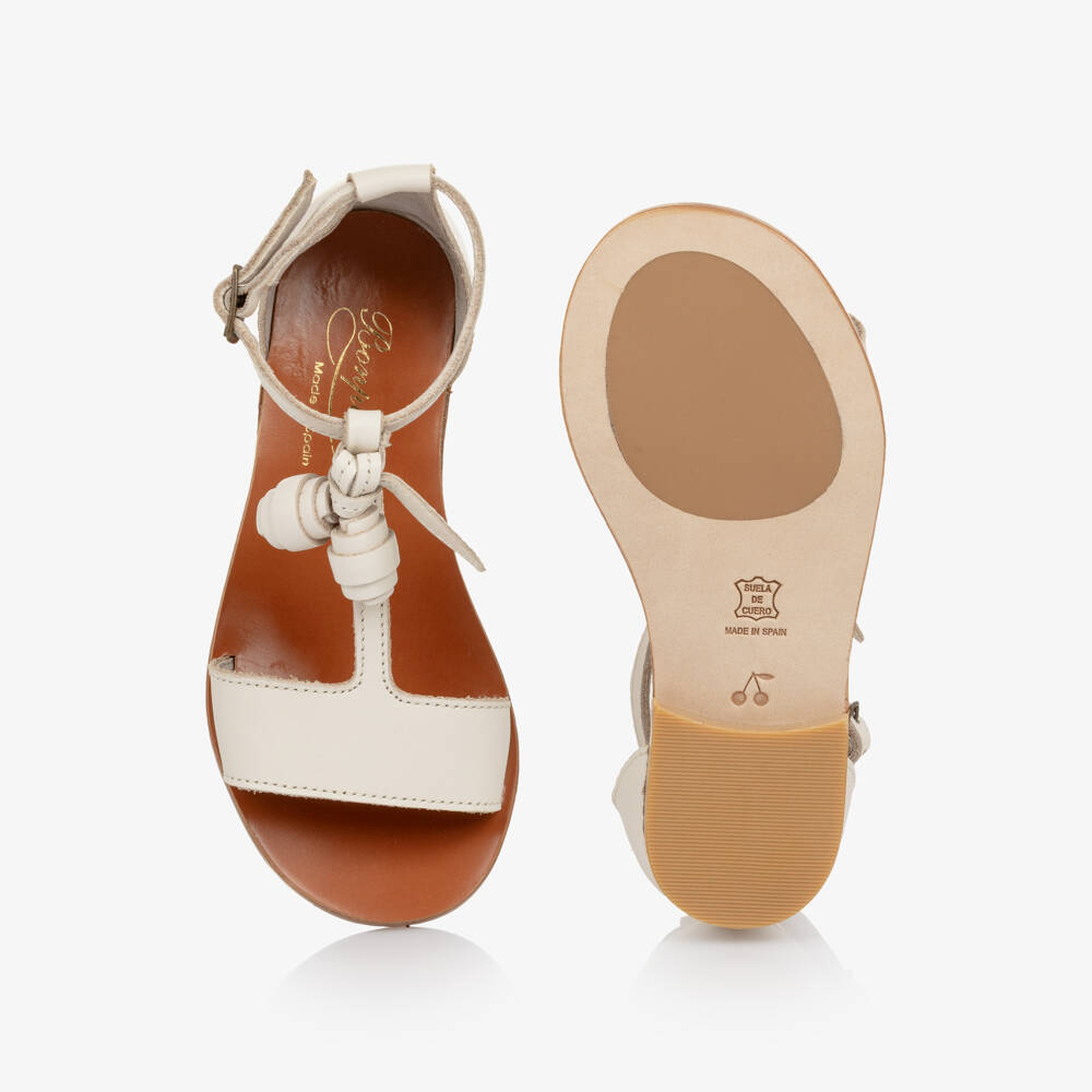 Bonpoint-Girls Ivory Leather Sandals with Rose Details | Childrensalon