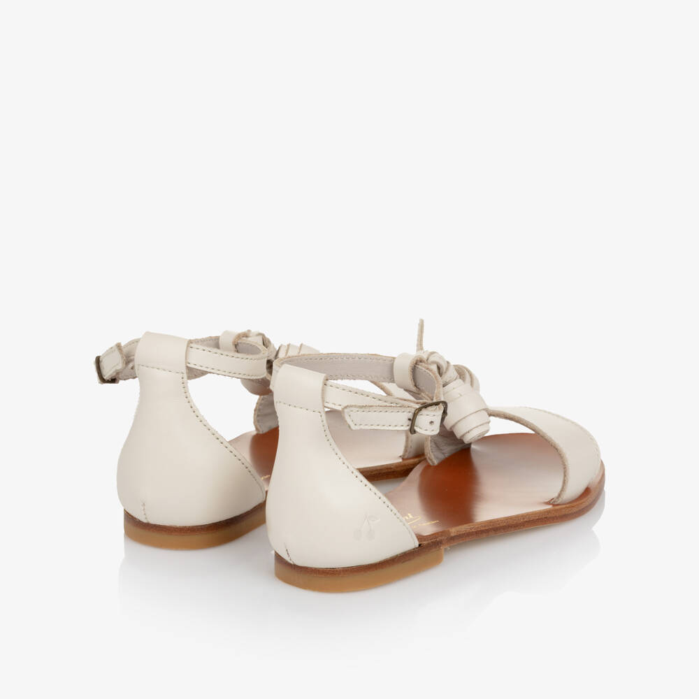 Bonpoint-Girls Ivory Leather Sandals with Rose Details | Childrensalon