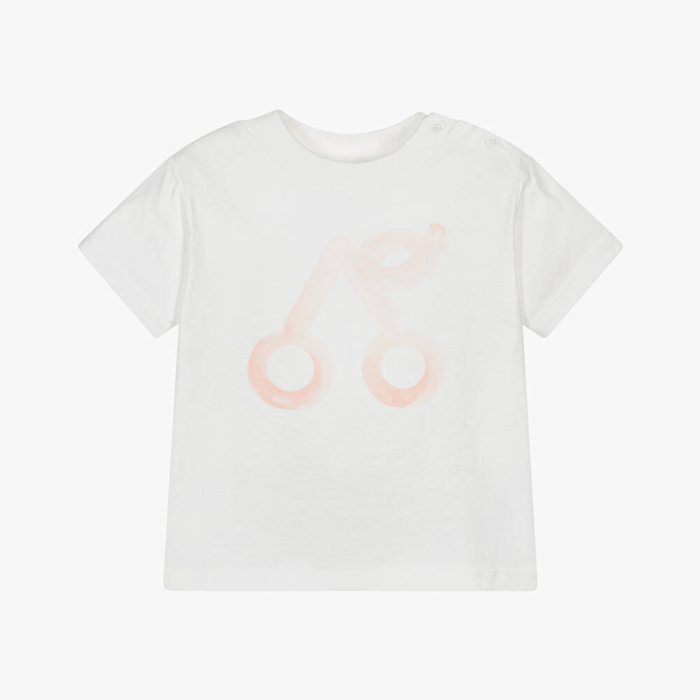 Bonpoint-Girls Ivory Organic Cotton Cherry Print T-Shirt | Childrensalon