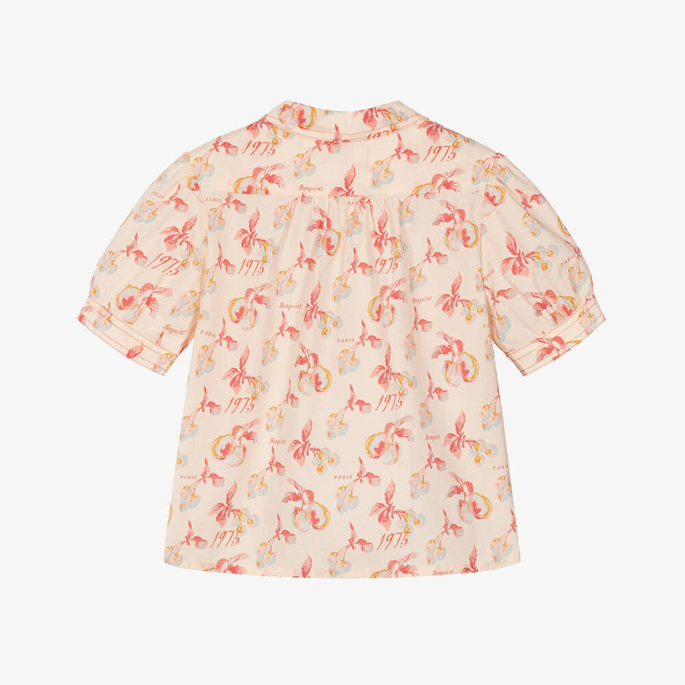 Bonpoint-Girls Ivory Poplin Blouse with Cherry Print | Childrensalon