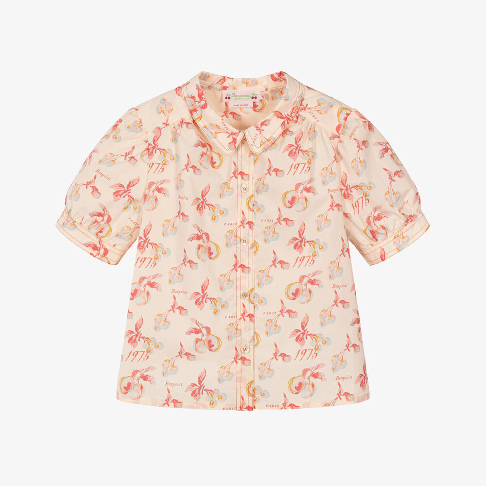 Bonpoint-Girls Ivory Poplin Blouse with Cherry Print | Childrensalon