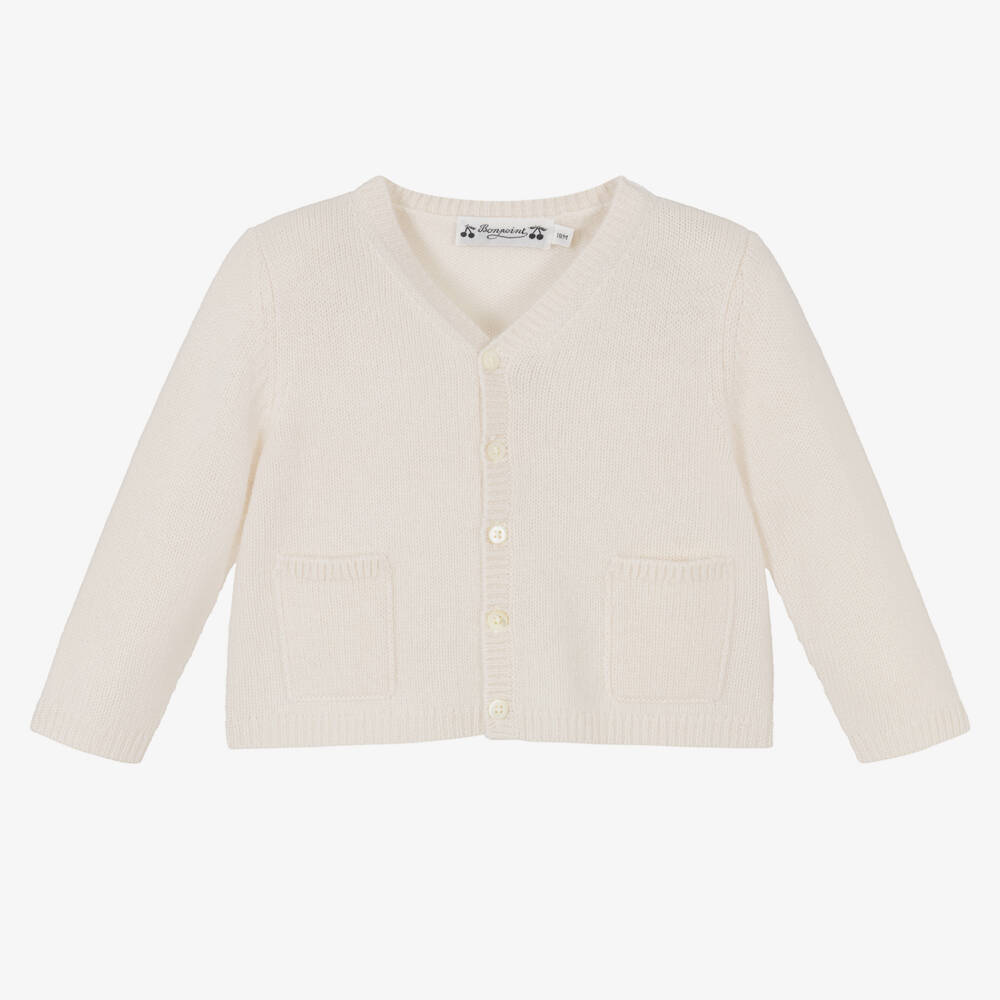 Bonpoint-Girls Ivory Pure Cashmere Cardigan | Childrensalon