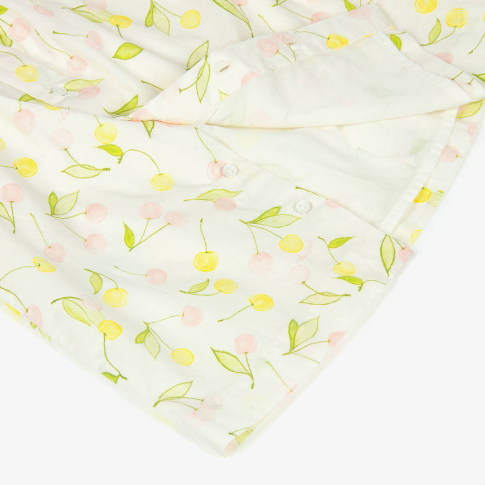 Bonpoint-Girls Ivory Smocked Cotton Dress with Pink & Yellow Cherries | Childrensalon