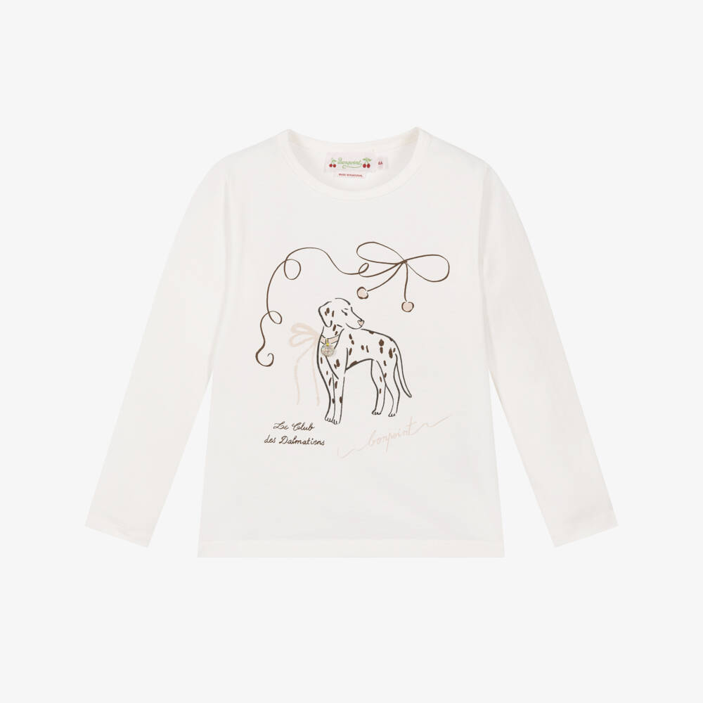 Bonpoint-Girls Ivory Top with Dalmation Print  | Childrensalon