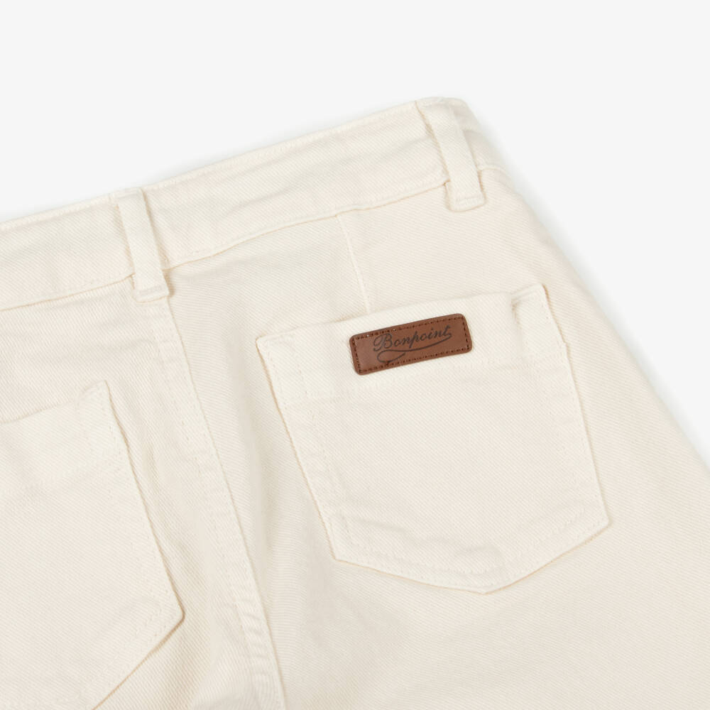 Bonpoint-Girls Ivory Wide Leg Denim Jeans | Childrensalon
