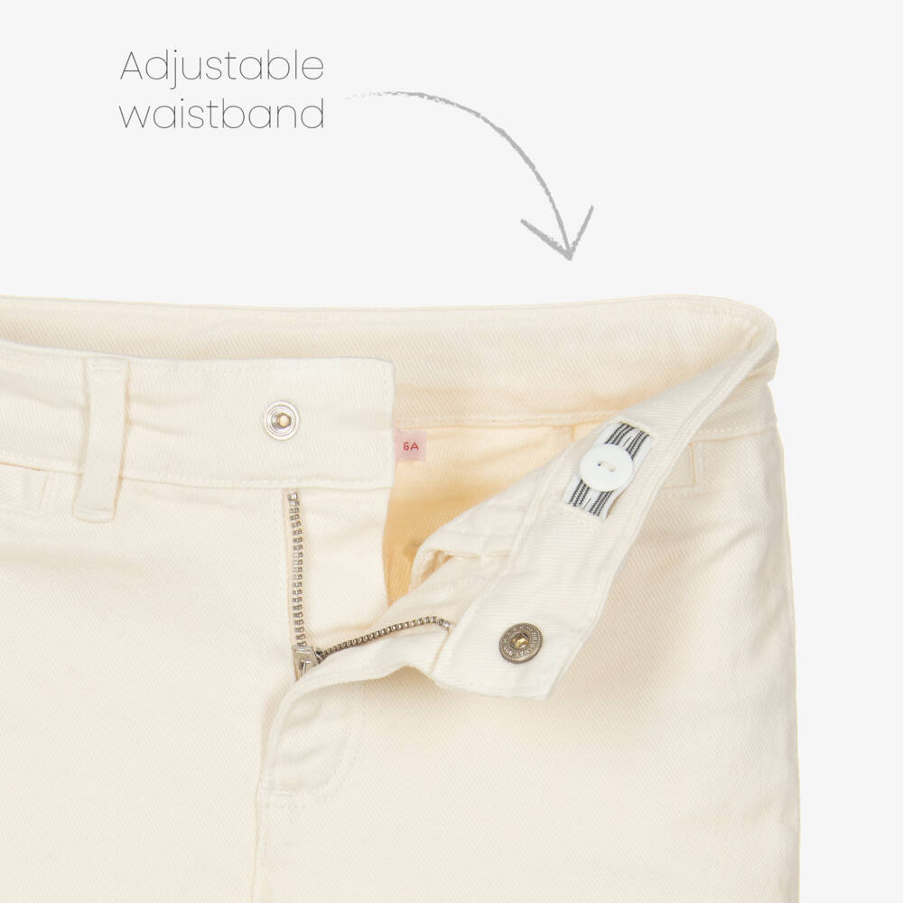 Bonpoint-Girls Ivory Wide Leg Denim Jeans | Childrensalon