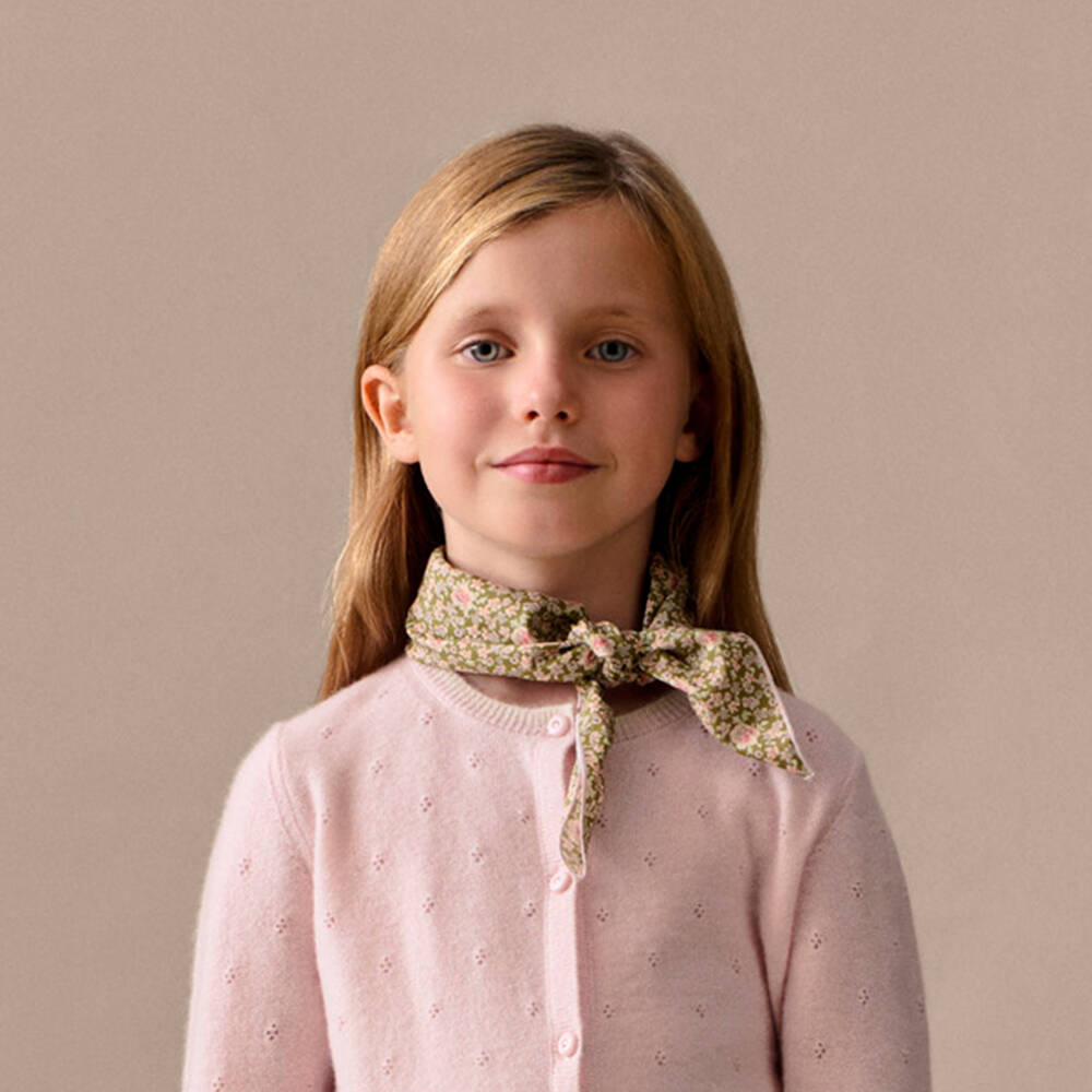 Bonpoint-Girls Khaki Green Liberty Floral Fabric Scarf (50cm) | Childrensalon