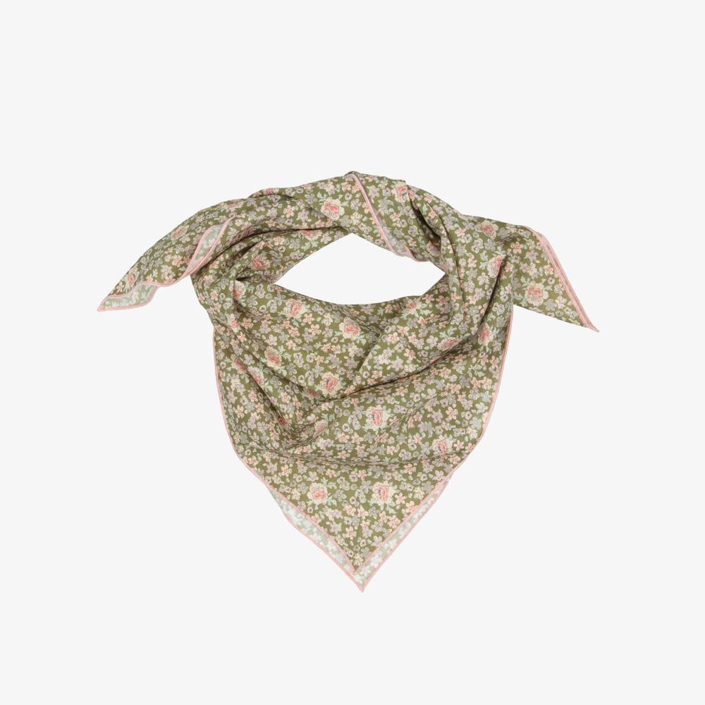 Bonpoint-Girls Khaki Green Liberty Floral Fabric Scarf (50cm) | Childrensalon