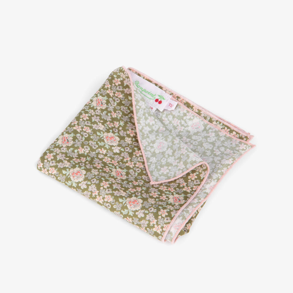 Bonpoint-Girls Khaki Green Liberty Floral Fabric Scarf (50cm) | Childrensalon