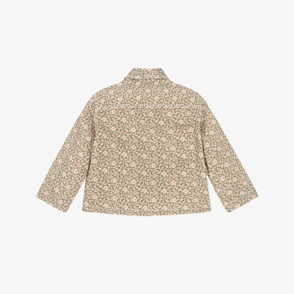 Bonpoint-Girls Khaki Green & Pink Liberty Floral Print Jacket | Childrensalon