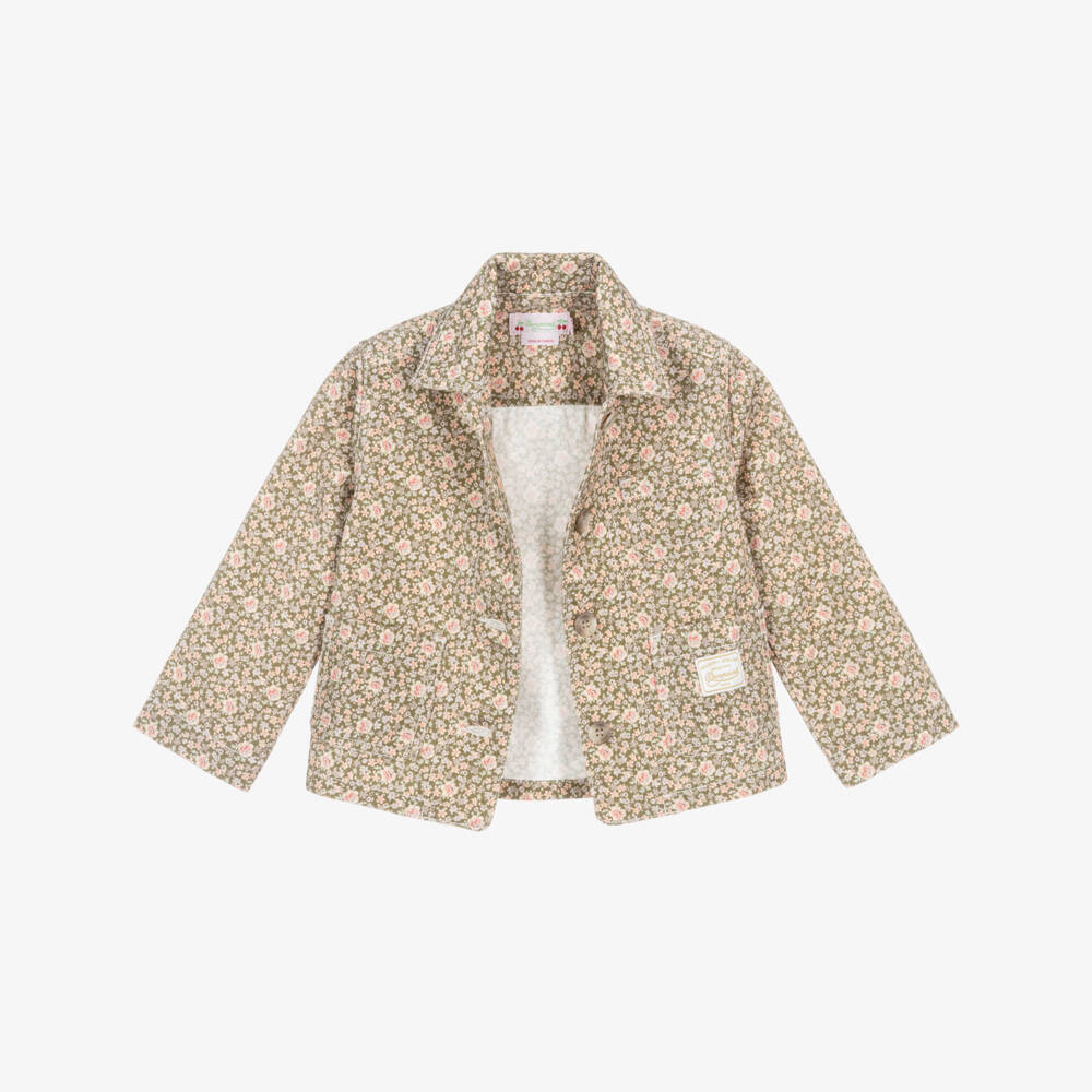 Bonpoint-Girls Khaki Green & Pink Liberty Floral Print Jacket | Childrensalon