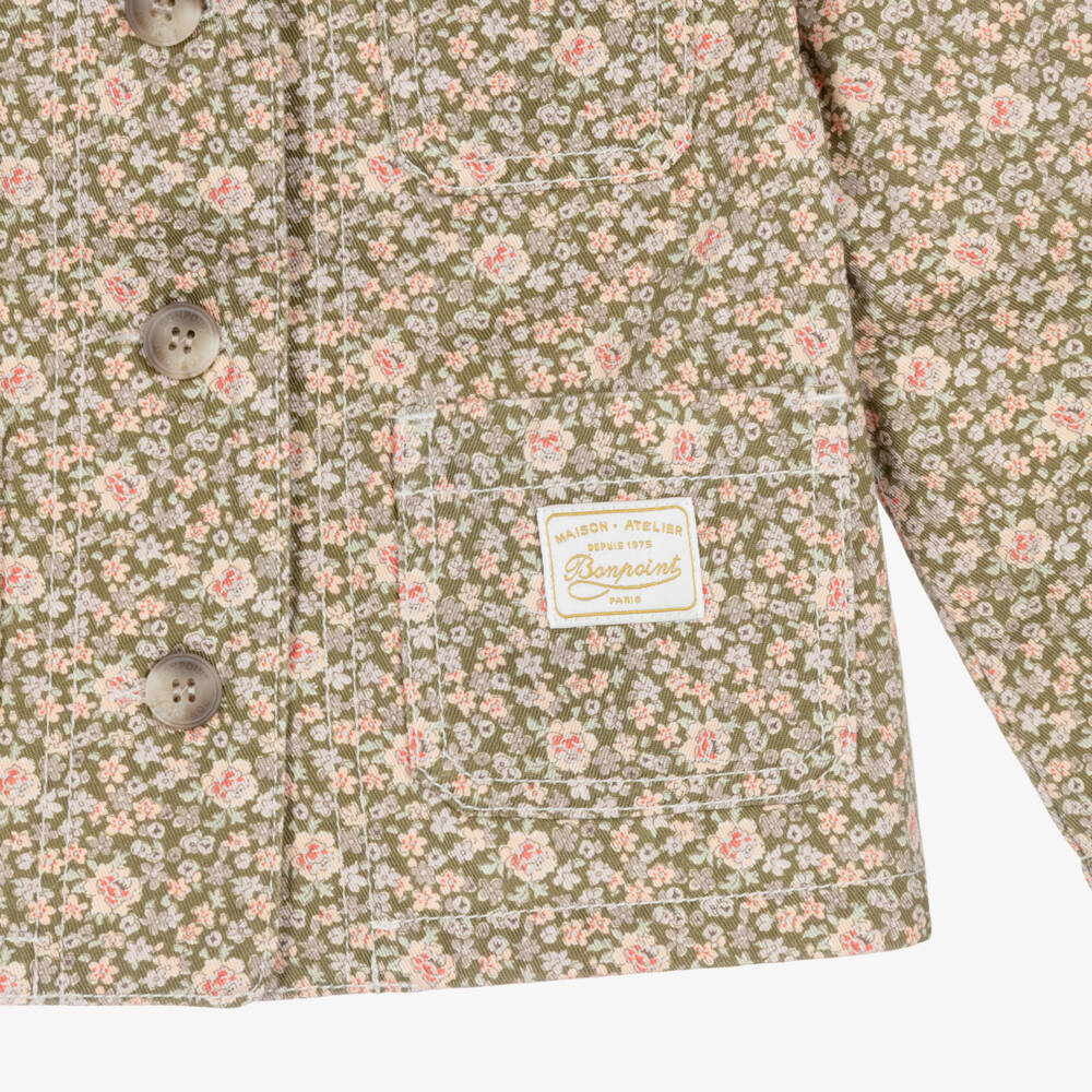 Bonpoint-Girls Khaki Green & Pink Liberty Floral Print Jacket | Childrensalon