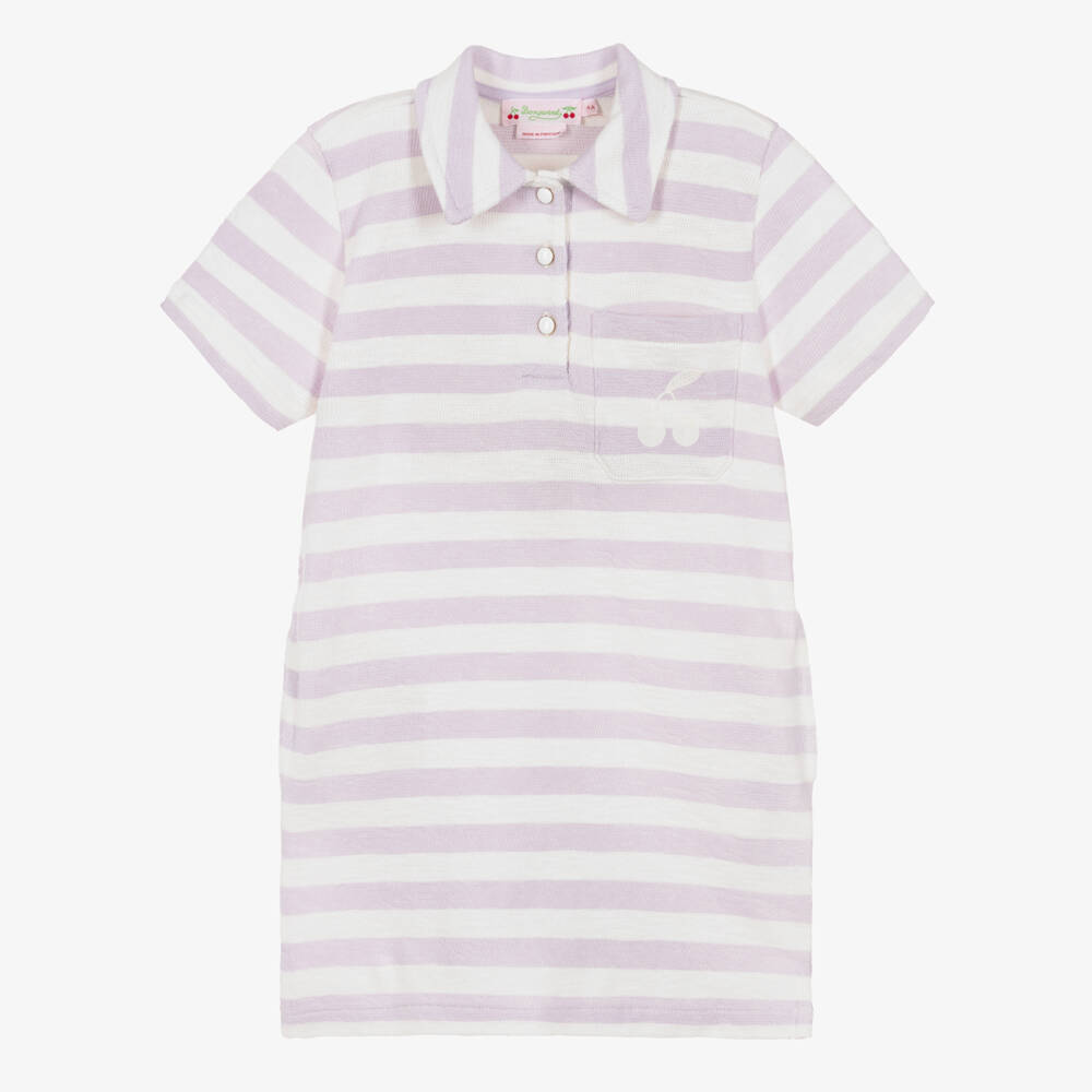 Bonpoint-Girls Lilac & Ivory Stripe Cotton Polo Dress | Childrensalon