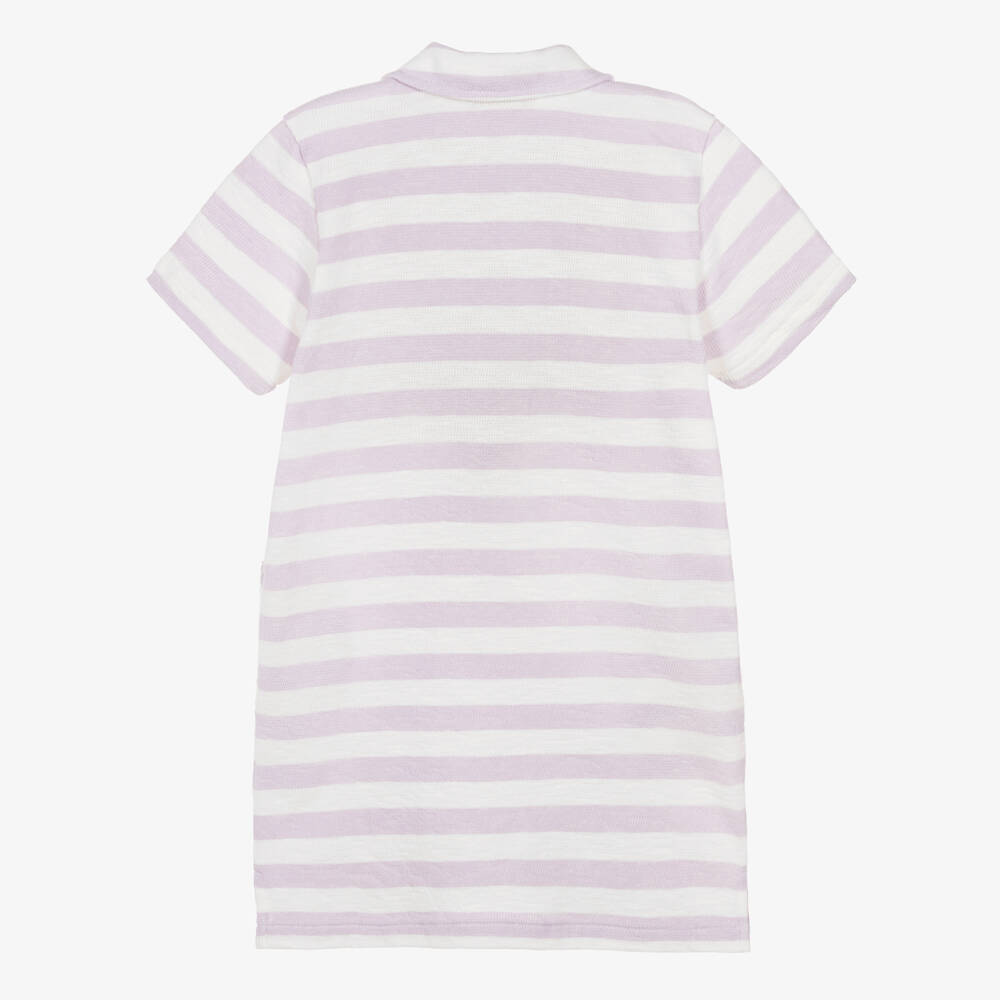 Bonpoint-Girls Lilac & Ivory Stripe Cotton Polo Dress | Childrensalon