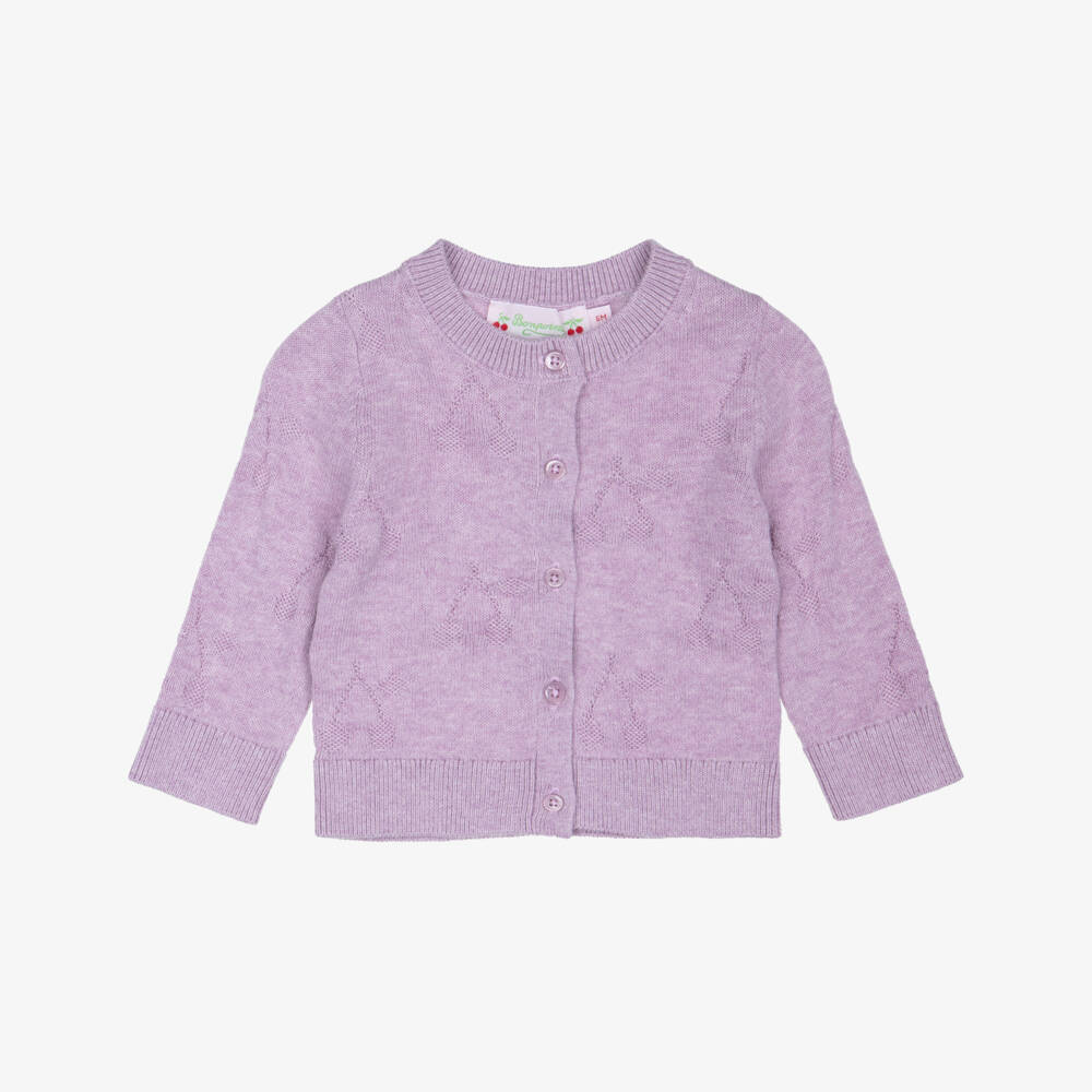 Bonpoint-Girls Lilac Purple Cherry Knit Cardigan | Childrensalon