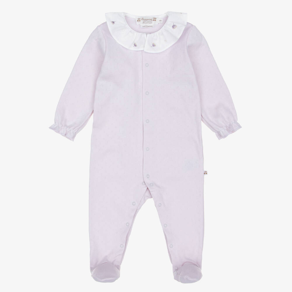 Bonpoint-Girls Lilac Purple Cotton Babygrow with Ruffle Collar | Childrensalon
