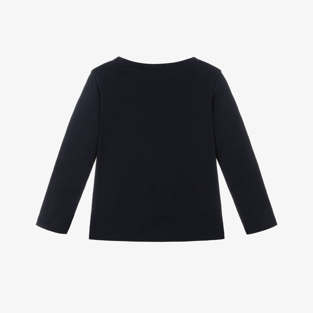 Bonpoint-Girls Navy Blue Cotton Cherry Embroidery Top  | Childrensalon