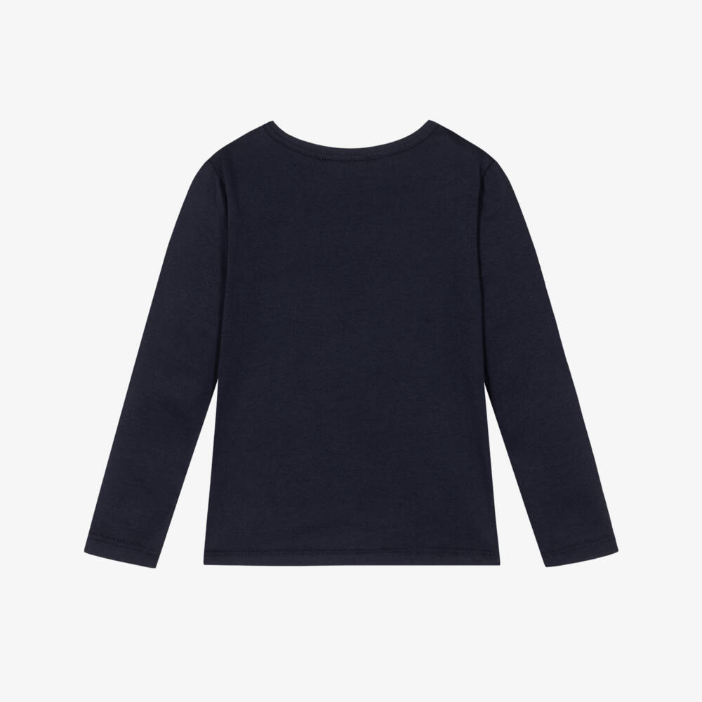 Bonpoint-Girls Navy Blue Cotton Top with Cherry Print | Childrensalon