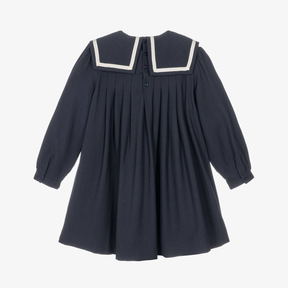 Bonpoint-Girls Navy Blue Dress with Sailor-Style Collar | Childrensalon