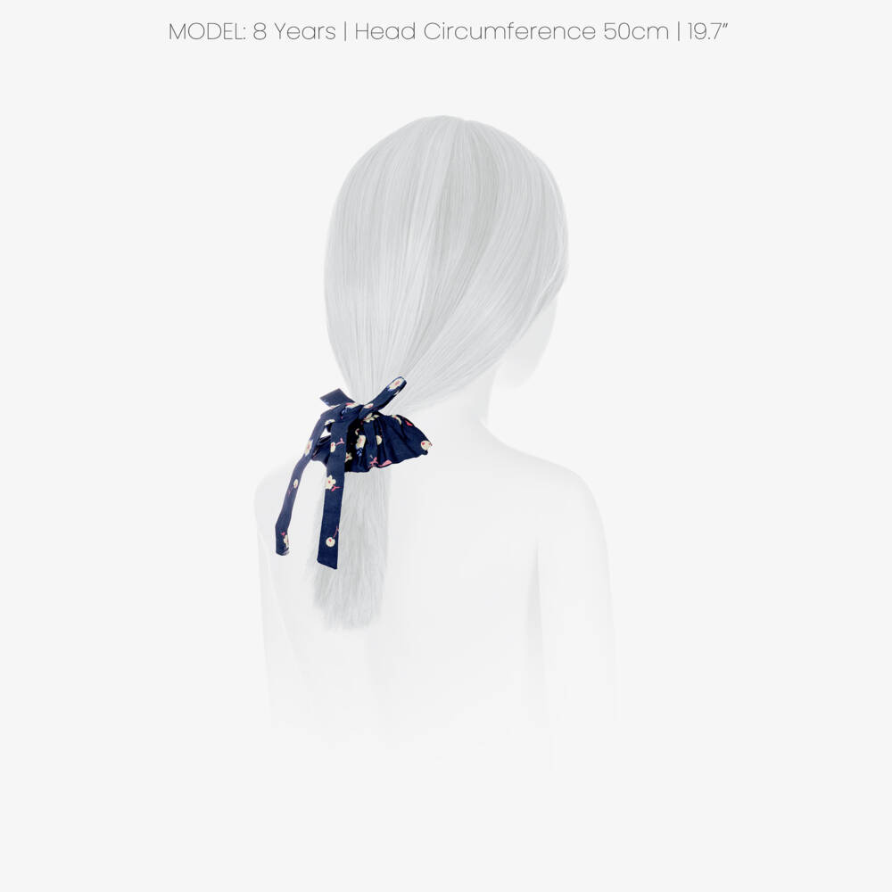 Bonpoint-Girls Navy Blue Hair Scrunchie with Cherry Print | Childrensalon