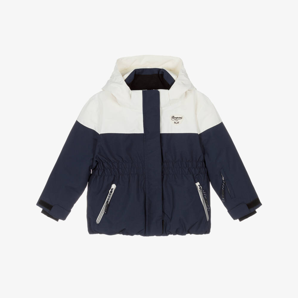 Bonpoint-Girls Navy Blue & Ivory Down Padded Ski Jacket | Childrensalon