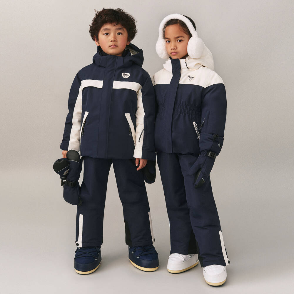 Bonpoint-Girls Navy Blue & Ivory Down Padded Ski Jacket | Childrensalon