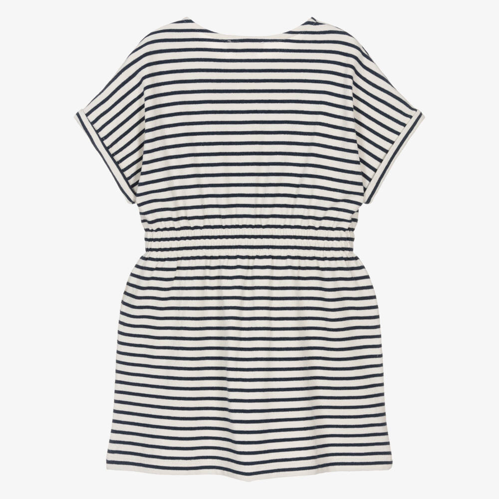 Bonpoint-Платье сине-кремовое в полоску из махрового трикотажа для девочек | Childrensalon
