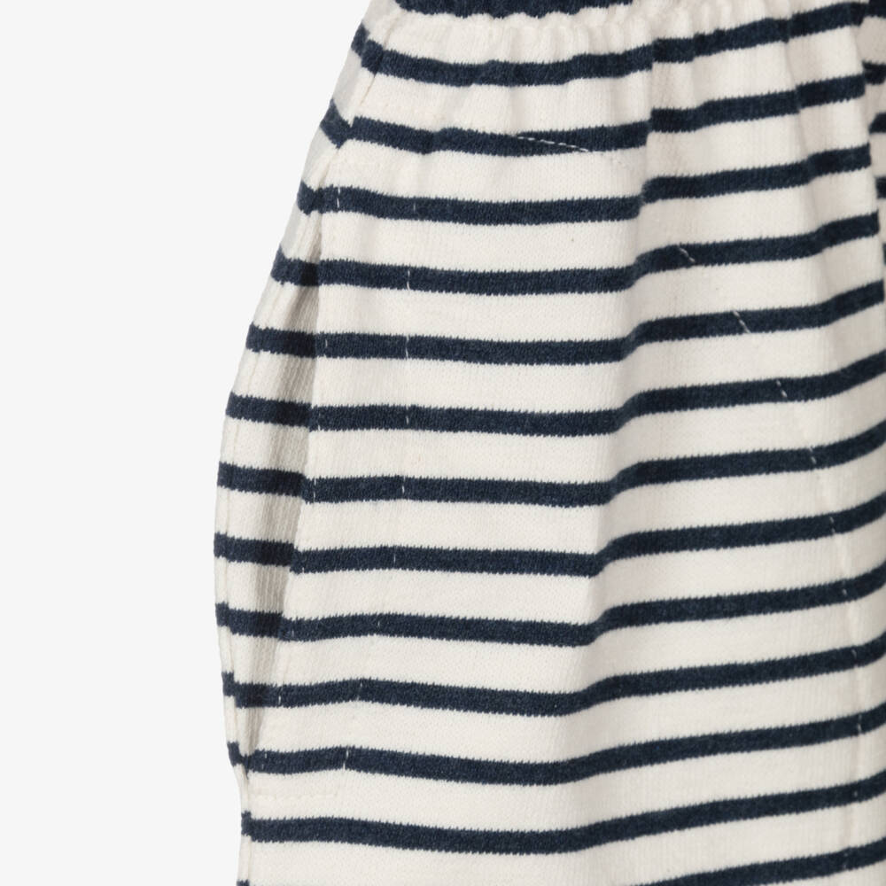 Bonpoint-Платье сине-кремовое в полоску из махрового трикотажа для девочек | Childrensalon