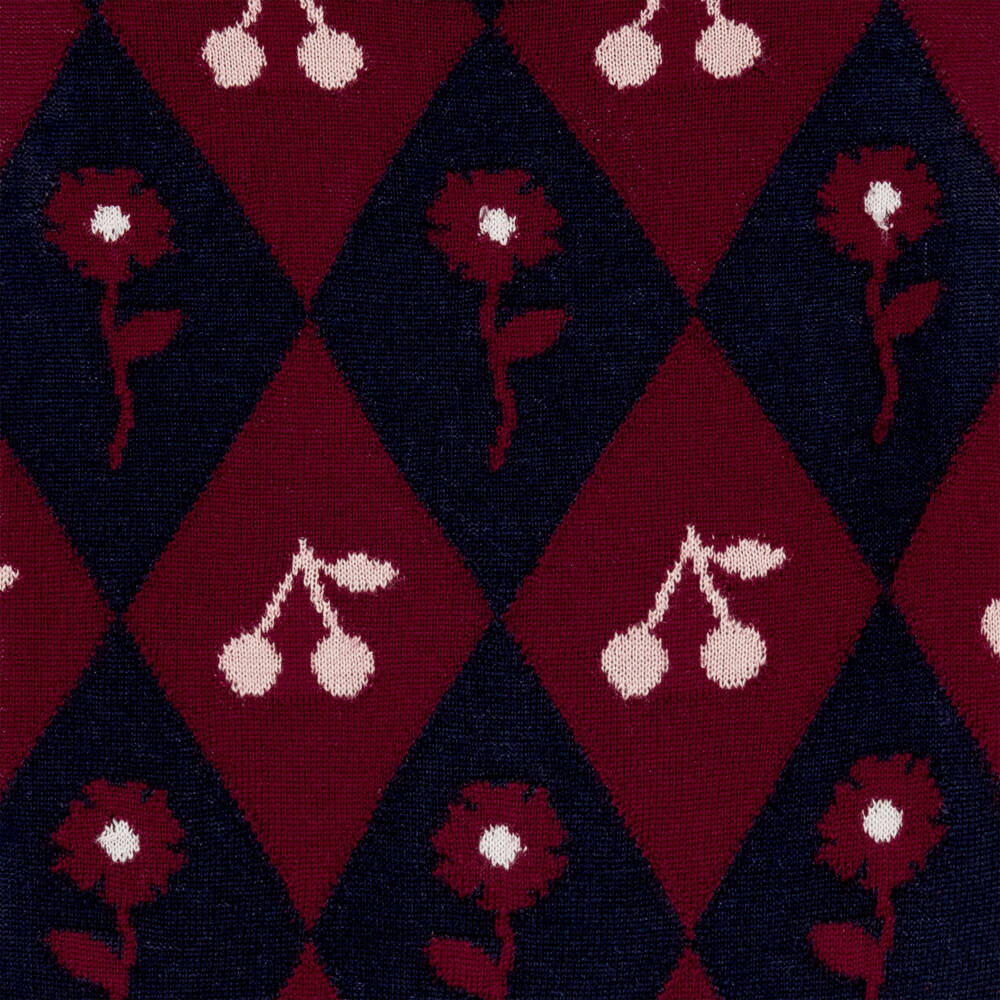 Bonpoint-Girls Navy Blue Wool Cherry & Argyle Sweater Vest | Childrensalon