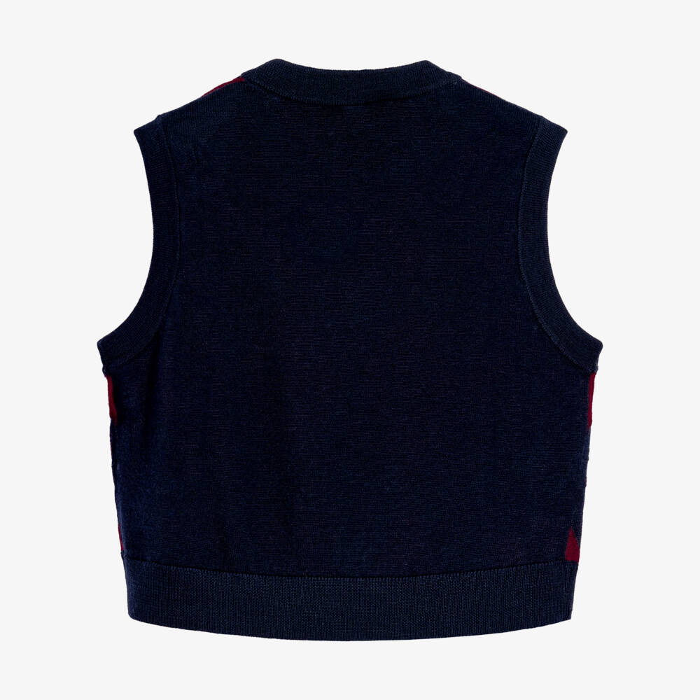 Bonpoint-Girls Navy Blue Wool Cherry & Argyle Sweater Vest | Childrensalon