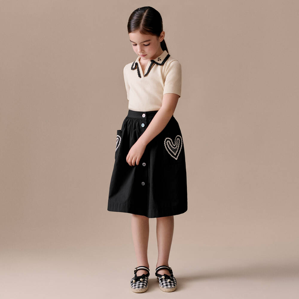 Bonpoint-بلوفر محبوك مزين بكروشيه لون بيج فاتح للبنات | Childrensalon