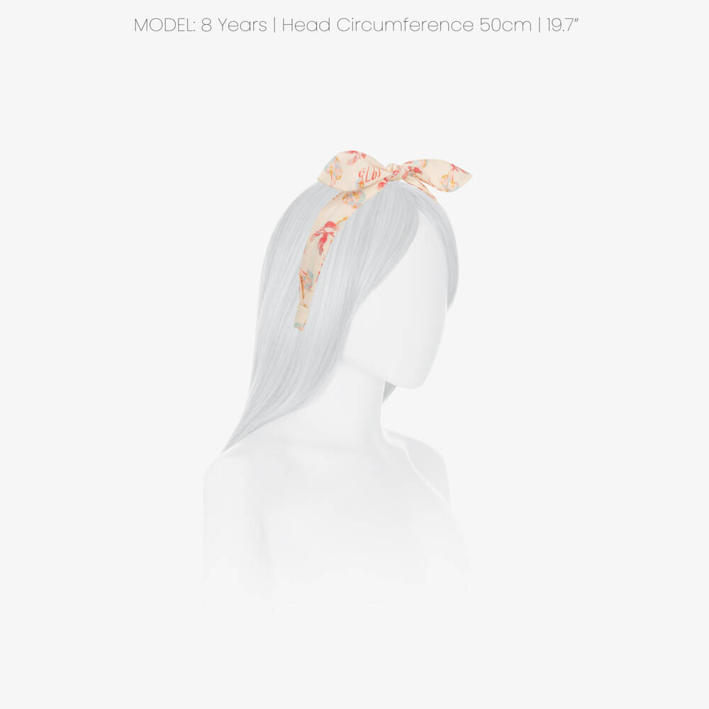 Bonpoint-Girls Pale Peach Bow Hairband with Cherry Print | Childrensalon