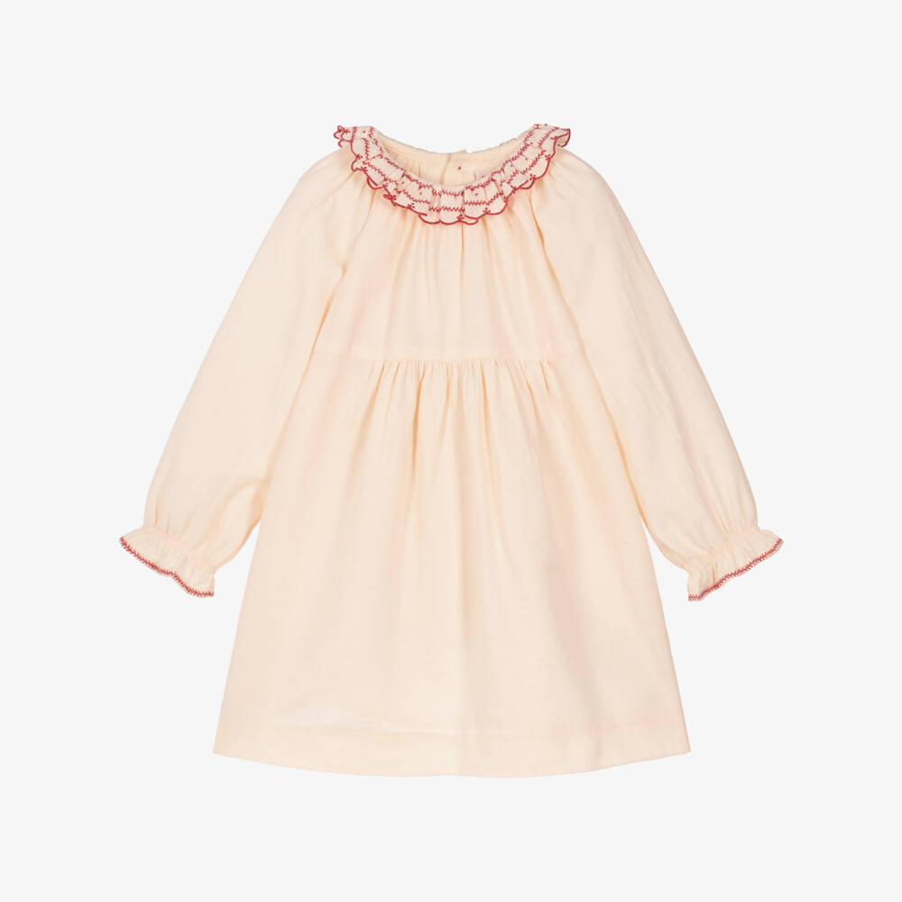 Bonpoint-Girls Pale Peach Pink Cotton Dress  | Childrensalon