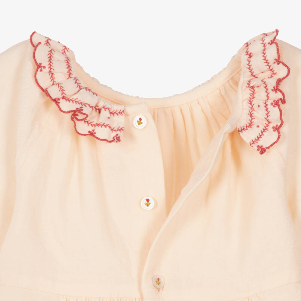 Bonpoint-Girls Pale Peach Pink Cotton Dress | Childrensalon