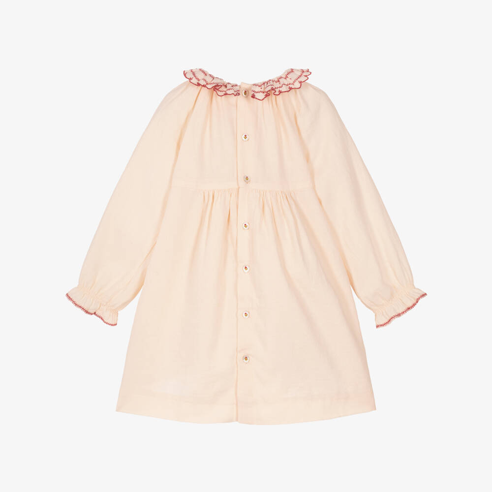 Bonpoint-Girls Pale Peach Pink Cotton Dress | Childrensalon