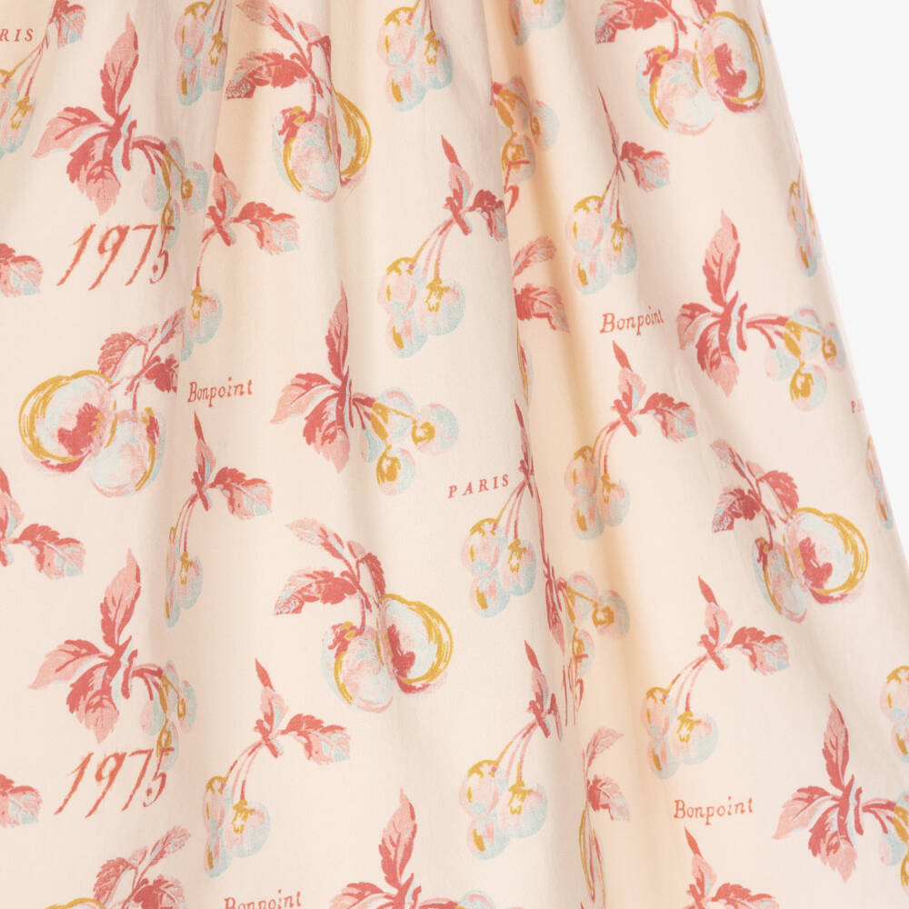 Bonpoint-Girls Pale Peach Poplin Dress with Cherry Print | Childrensalon