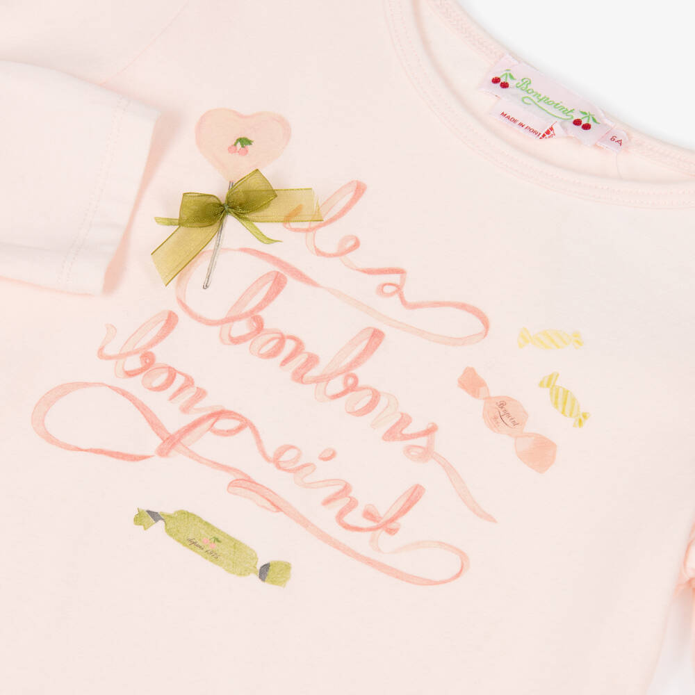 Bonpoint-Girls Pale Pink Cotton Candy Logo Top | Childrensalon