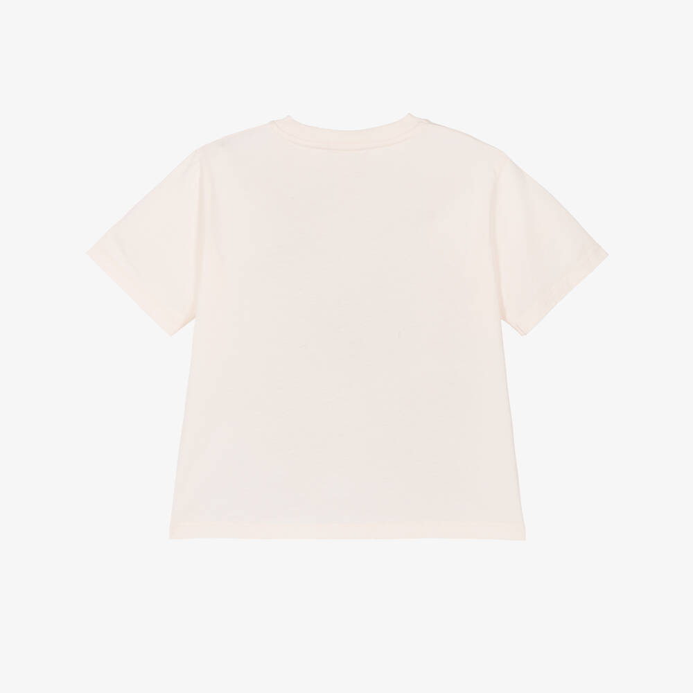 Bonpoint-Футболка розовая из хлопкового трикотажа с цветком для девочек | Childrensalon