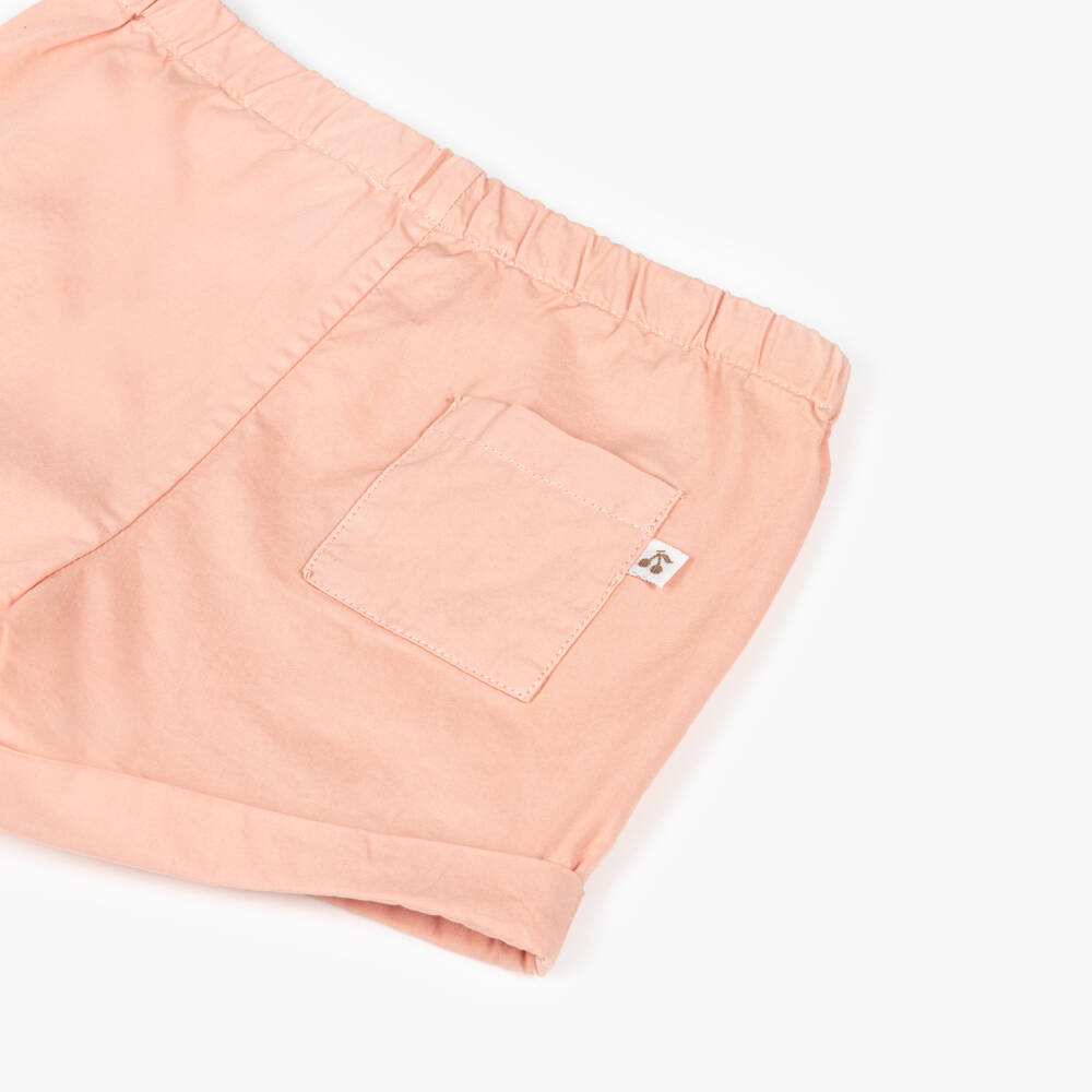 Bonpoint-Girls Pale Pink Cotton Shorts with Turn-Ups | Childrensalon