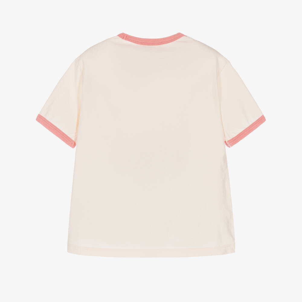 Bonpoint-Girls Pale Pink Cotton T-Shirt with Cat Graphic | Childrensalon