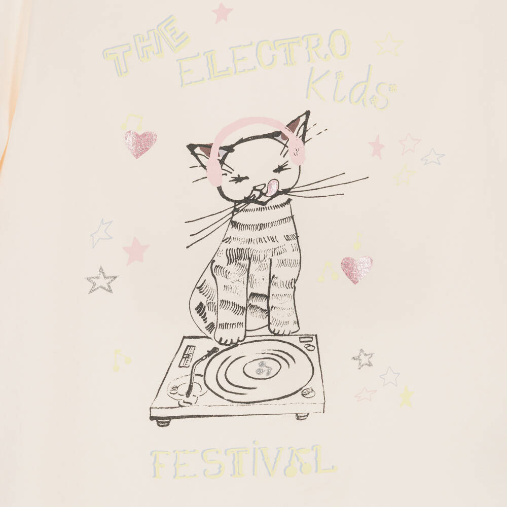 Bonpoint-Girls Pale Pink Cotton T-Shirt with Cat Graphic | Childrensalon