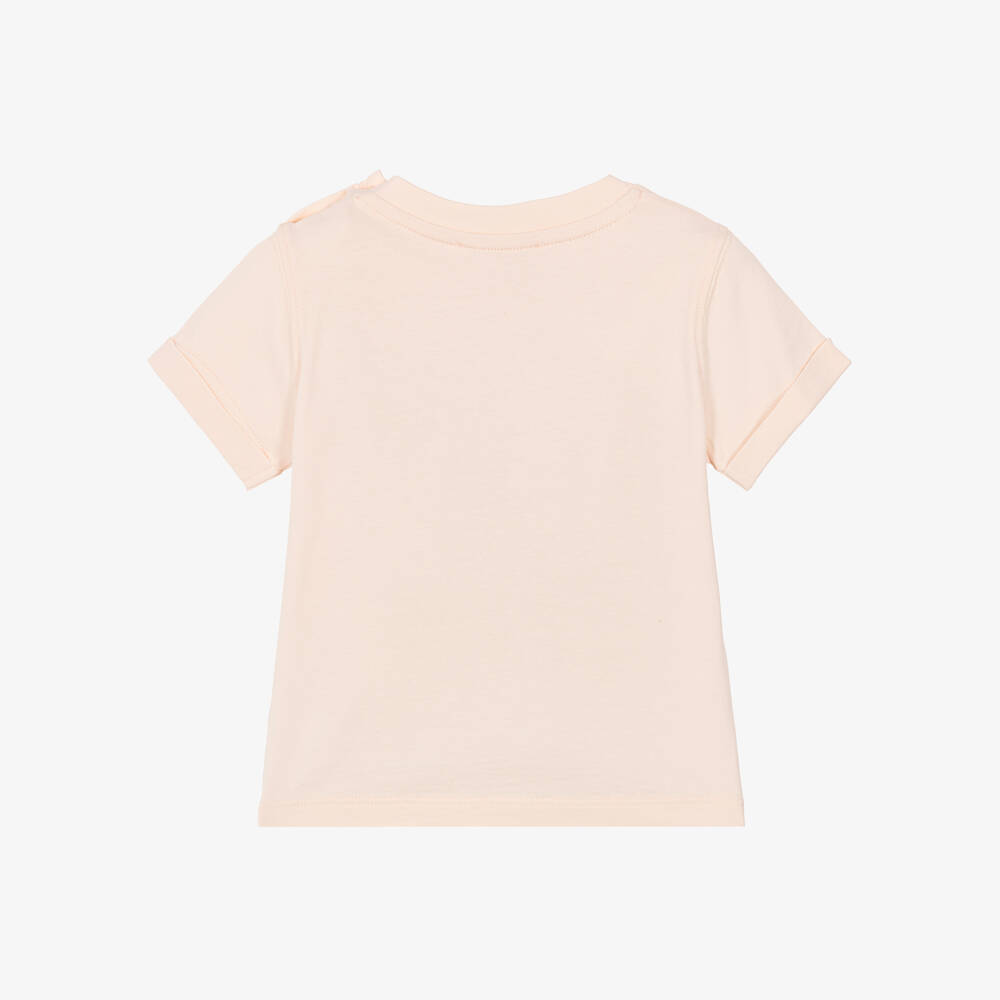 Bonpoint-Girls Pale Pink Cotton T-Shirt with Playful Cat Graphic | Childrensalon