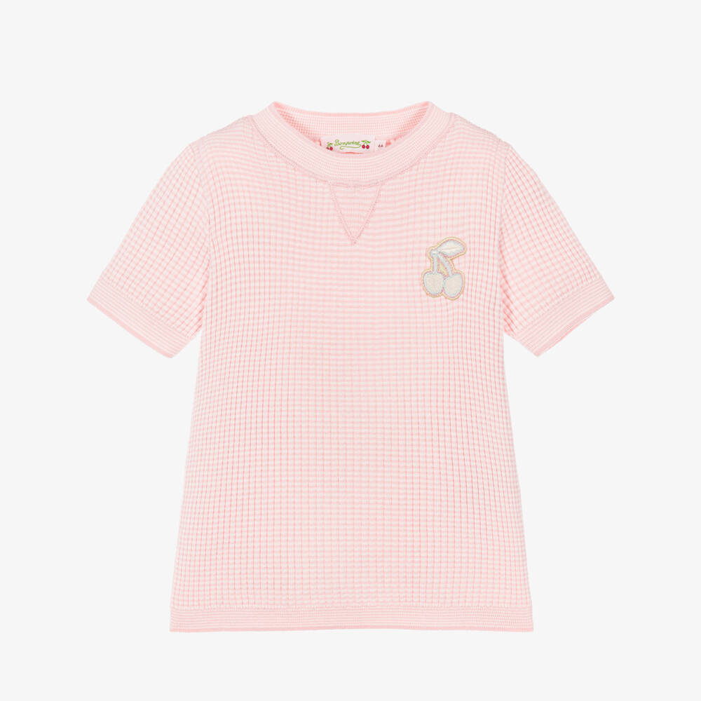 Bonpoint-Girls Pale Pink Striped Cotton Jersey T-Shirt | Childrensalon