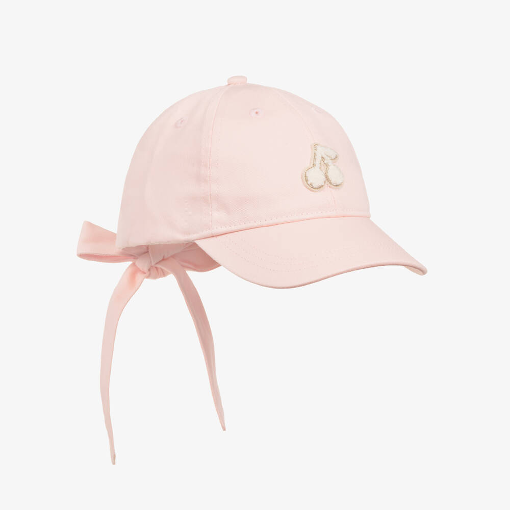 Bonpoint-Girls Pastel Pink Cotton Twill Cap with Cherry Motif | Childrensalon