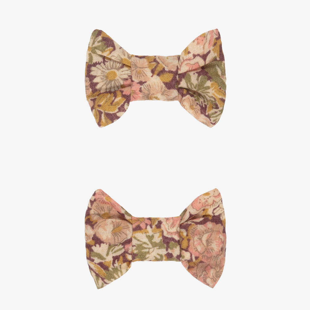Bonpoint-Girls Pink & Beige Floral Liberty Fabric Hair Clips (2 Pack) | Childrensalon